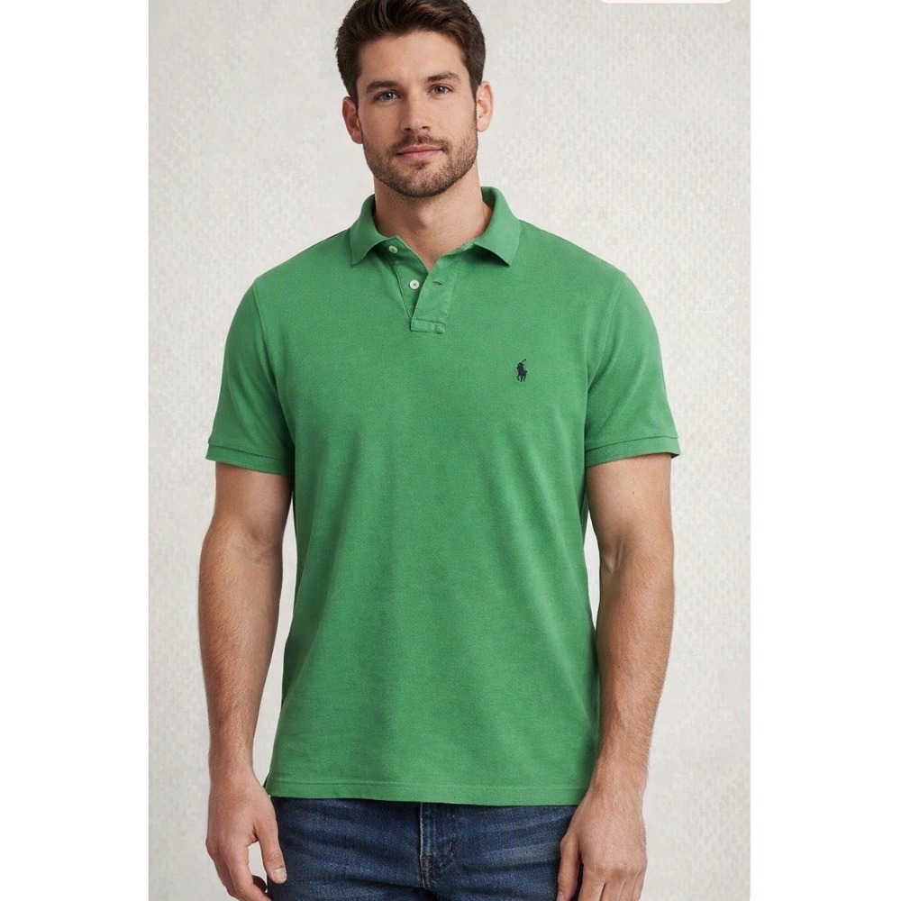 Polo Ralph Lauren Mens Classic Fit Cotton Pique Polo Shirt Green Medium M.